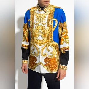 Authentic Versace Baroque Print Shirt - Blue and Gold size euro 44